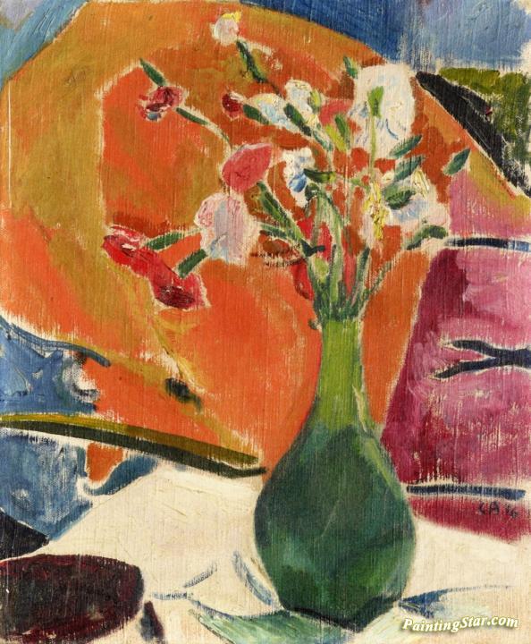 Carnations On An Orange Background Artwork by Cuno Amiet