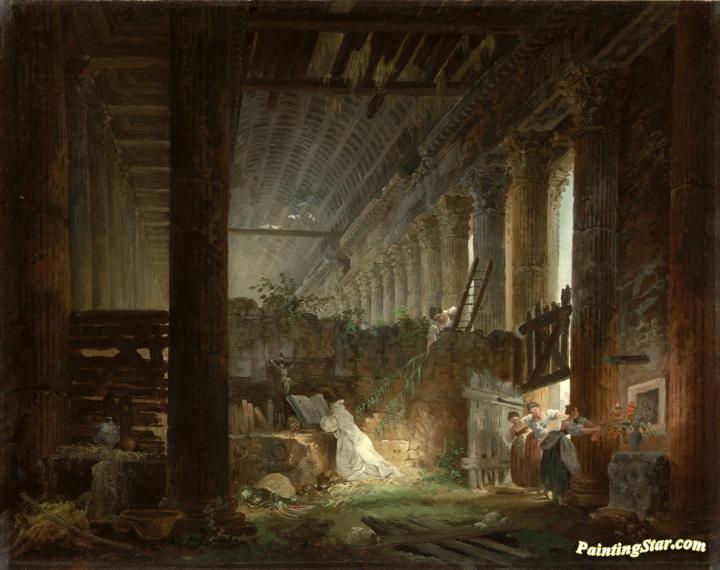 A Hermit Praying In The Ruins Of A Roman Temple Artwork by Hubert Robert