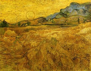 Wheat Field with Reaper and Sun Artwork by Vincent Van Gogh