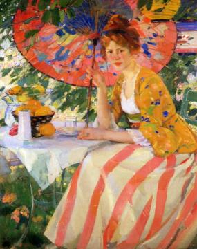 Red-headed Girl With Parasol Artwork by Karl Albert Buehr