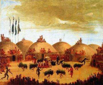 Bull Dance, Mandan O-kee-pa Ceremony Artwork by George Catlin