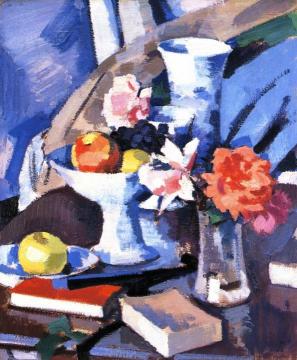 Still LIfe, Roses and Book Artwork by Samuel John Peploe