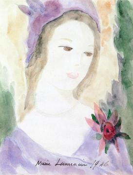 Woman's Head With Flower Artwork by Marie Laurencin