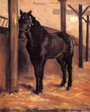 Yerres, Dark Bay Horse In The Stable Artwork by Gustave Caillebotte