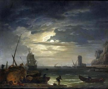 A Mediterranean Inlet By Moonlight Artwork by Claude-Joseph Vernet