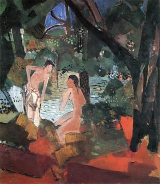 Two Women by a River Artwork by Oskar Moll
