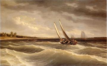 Boats Navigating the Waves Artwork by Thomas Birch