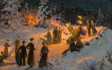 Sledding in Korketrekkeren Artwork by Nils Hansteen