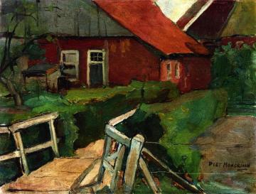 Farm Building with Bridge Artwork by Piet Mondrian