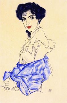 Elizabeth Lederer, Seated with Hands Folded Artwork by Egon Schiele