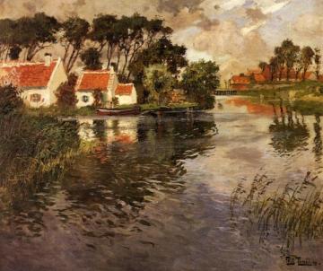 Cottages by a River Artwork by Fritz Thaulow