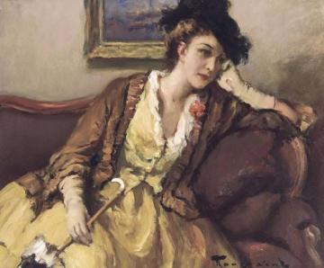 Pensive Women With Umbrella Artwork by Fernand Toussaint