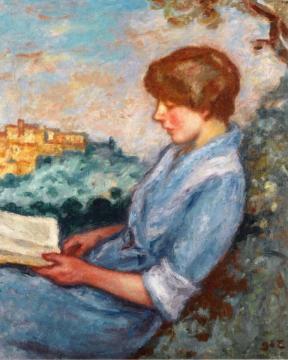 Reading Outdoors Artwork by Georges D'espagnat