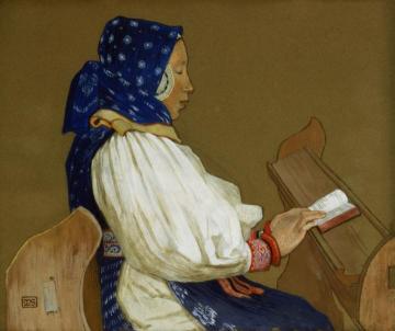A Slovak Woman at Prayer, Vazcecz, Hungary Artwork by Marianne Stokes