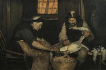 Two Oldsters Plucking Gulls Artwork by Anna Ancher