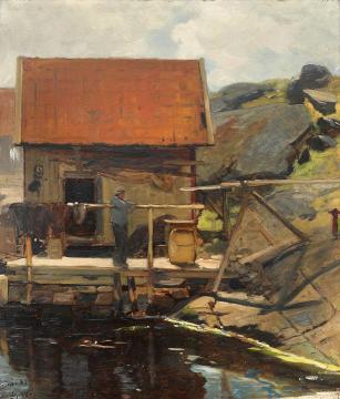 Man on the pier, Svinør Artwork by Oscar Wergeland