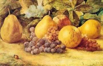 Apples, Pears, And Grapes On The Ground Artwork by John William Hill