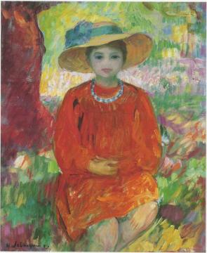 Young girl in orange dress Artwork by Henri Lebasque