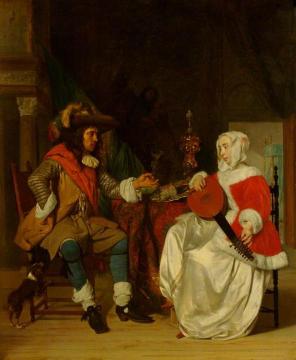 The Tête-à-Tête: A Lady Playing a Lute, and a Cavalier Artwork by Gabriel Metsu