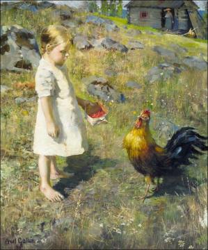 The girl and the rooster Artwork by Akseli Gallen-Kallela