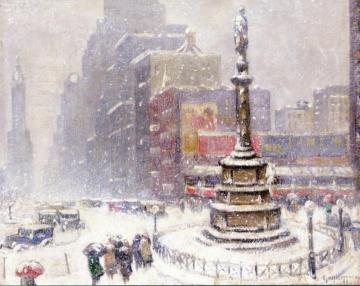 Blizzard at Columbus Circle Artwork by Guy Wiggins