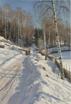 Sleigh ride on a Sunny Winter Day Artwork by Peder Mork Monsted