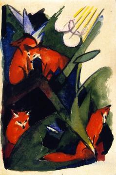 Four Foxes Artwork by Franz Marc