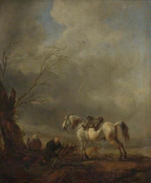 A White Horse, and an Old Man binding Faggots Artwork by Philips Wouwermans