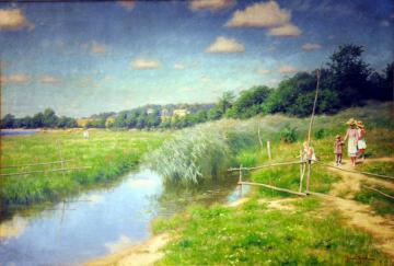 Children in summer landscape Artwork by Johan Krouthén