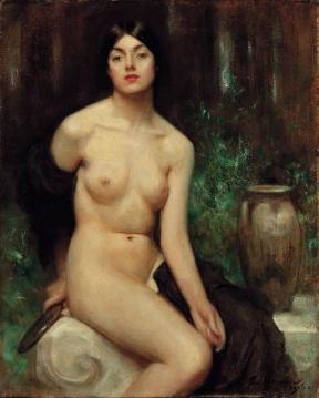 A Female Nude At Her Toilet Artwork by Arthur Hacker