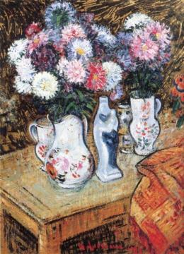 Flowers and Statue Artwork by Gustave Loiseau