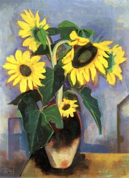 Vase With Sunflowers Artwork by Karl Hofer