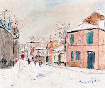 Rue de l'Abreuvoir in the Snow at Montmartre Artwork by Maurice Utrillo