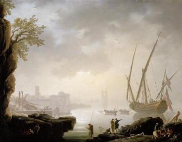 A Coastal Landscape with a Harbour in the Early Morning Artwork by Claude-Joseph Vernet