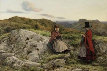 Welsh Landscape with Two Ladies Knitting Artwork by William Dyce