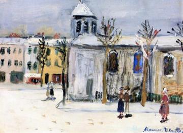 Clichy Church in the Snow Artwork by Maurice Utrillo