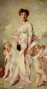 Young Woman in a Ball Gown with Putti Artwork by Charles Chaplin
