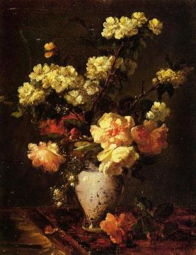 Peonies and Apple Blossoms in a Chinese Vase Artwork by Antoine Vollon