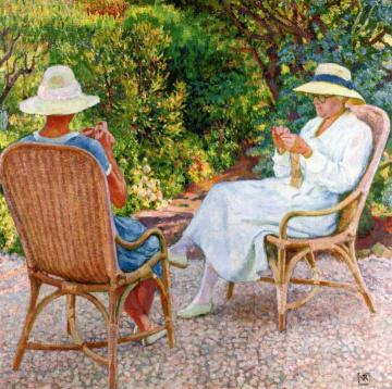 Maria and Elizabeth van Rysselberghe Knitting in the Garden Artwork by Theo van Rysselberghe