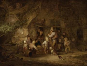 A Man Playing the Shawm at a Rustic Cottage Door Artwork by Adriaen van Ostade