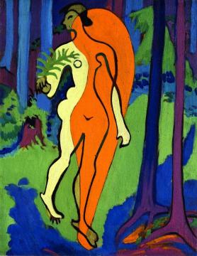 Nude in Orange and Yellow Artwork by Ernst Ludwig Kirchner
