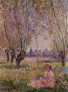 Woman Sitting under the Willows Artwork by Claude Oscar Monet