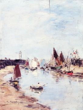 Truville, the Jettys, Low Tide Artwork by Eugène-Louis Boudin
