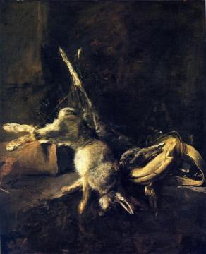 Two Rabbits with Game Bag and Powder Flask Artwork by Jean-Baptiste-Simeon Chardin