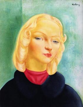 Girl with Red Scarf Artwork by Moise Kisling