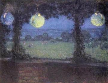 Lamps under an Arbour Artwork by Henri Le Sidaner