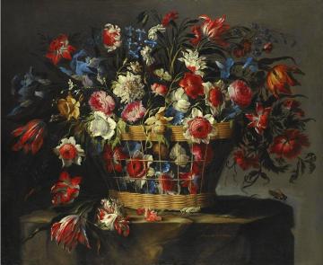 A Still Life with Carnations, Parrot Tulips, Roses, Isis, Daffodils, etc. Artwork by Juan de Arellano