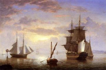 Ships in a Harbor, Sunrise Artwork by Fitz Hugh Lane