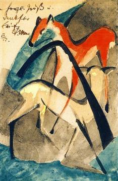 Red and Yellow Deer Artwork by Franz Marc