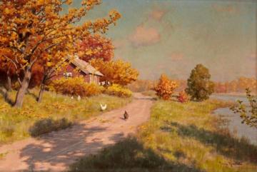 Cottage in Autumn Artwork by Johan Krouthén